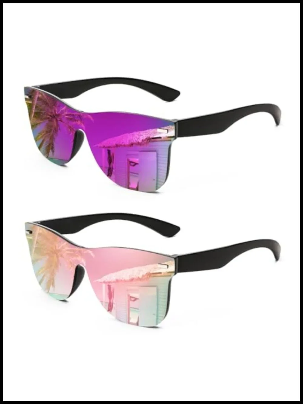Trendy Rimless Mirrored One Piece Lens Sunglasses UV400 Protection